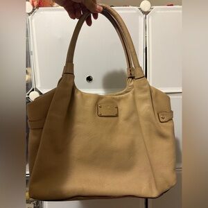 LOW START Kate Spade Tan Leather Pleated Tote Bag Shoulder Purse Leather